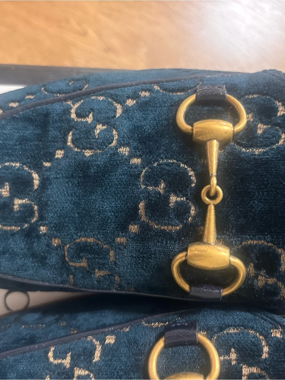 Gucci Navy Velvet GG Horsebit Slip-On Loafers